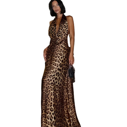 Women Halter Leopard Maxi Dress