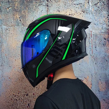 Motorcycle Full-Face Blue Black Capacete Helmet