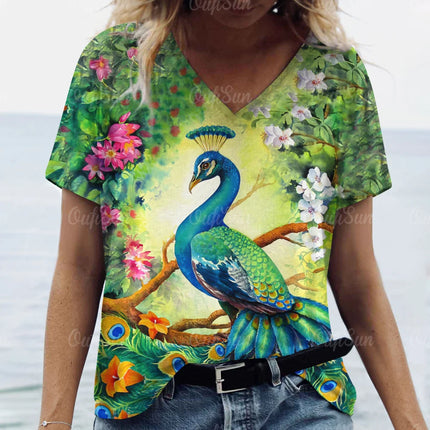 Women 3D Fashion Peacock Animal Summer Tees