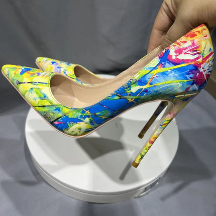 Women Hawaiian Graffiti Pointed High Heels