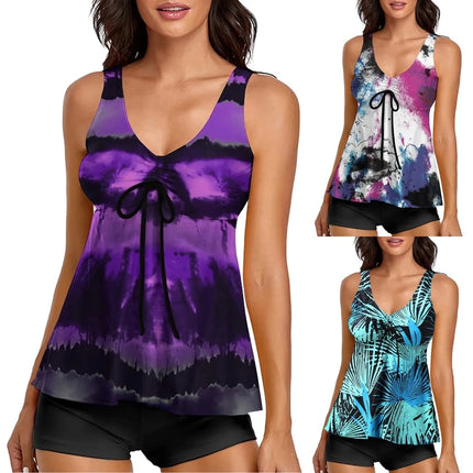 Women Tankini Purple Tie-Dye Swimwear 2pc Set