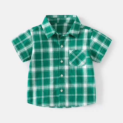 Baby Boy Green Plaid Short Sleeve Lapel Shirts