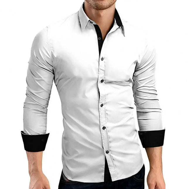 Men Business Casual Contrast Formal Lapel Shirts