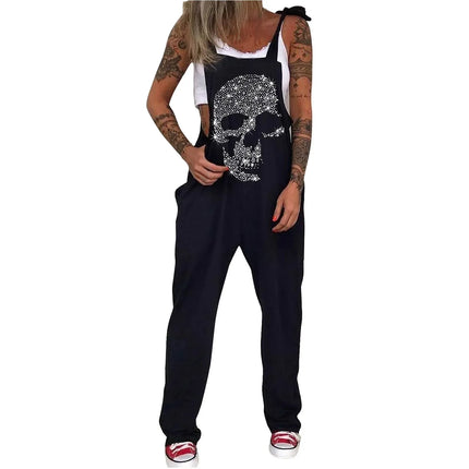 Women Cartoon Skull Casual Overall Romper