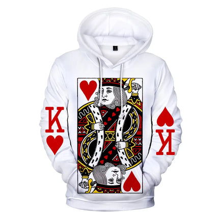 Men 3D Casual Heart Poker King Hoodies