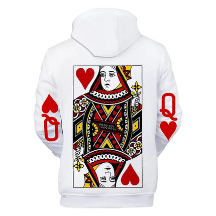 Men 3D Casual Heart Poker King Hoodies