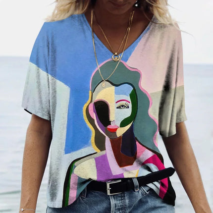 Women Picasso Facial Art Iridescent 3D Shirt