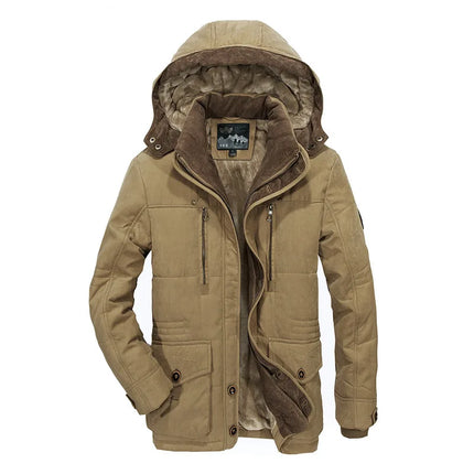 Men Long Winter Down Cargo Hooded Jackets