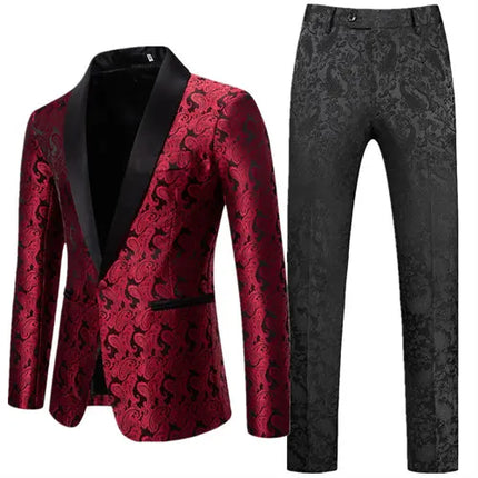 Men Floral 2pc Wedding Tuxedo Suit