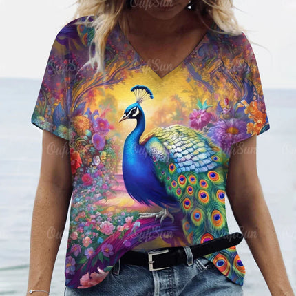 Women 3D Fashion Peacock Animal Summer Tees