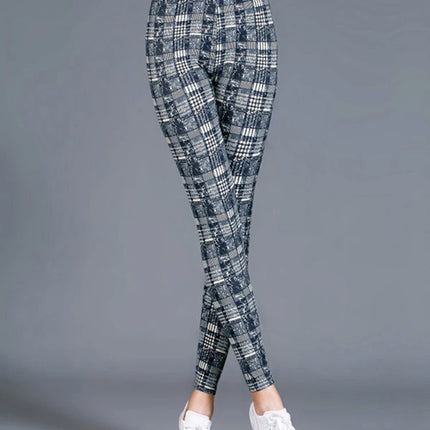 Women Fitness Plaid Elastic Leggings