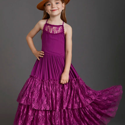 Girls Lace Long Princess Flower Wedding Birthday Party Dress