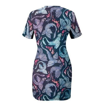 Women Dragon Fire Turquoise Mini Dress