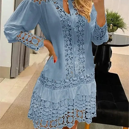 Women Long Solid Lace Party Dress