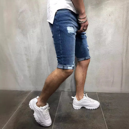 Men Summer Ripped Denim Cargo Shorts