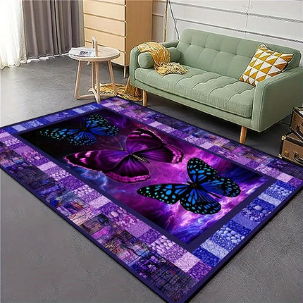 Dark Purple 3D Butterfly Living Area Modern Rug