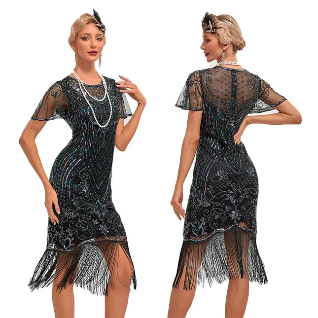 Women 1920s Vintage Great Gatsby Midi Dress.