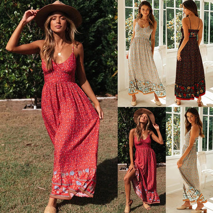 Women Bohemian Halter Floral Swing Dress