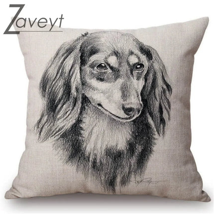 Black White Sketch Dachshund Nordic Linen Pillowcase