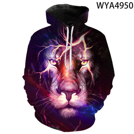 Men 2024 Lion 3D Streetwear Animal Hoodies