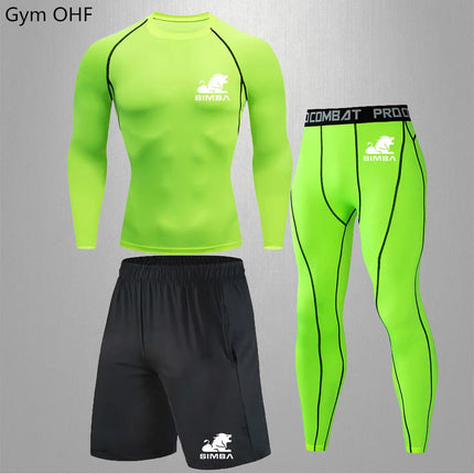 Men Solid Rashguard Compression Fitness Set