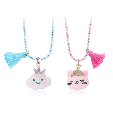 Girls 2PC Cartoon Resin Unicorn Pendant Necklace