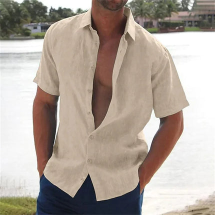 Men 2024 Summer Lapel Beach Linen Shirts