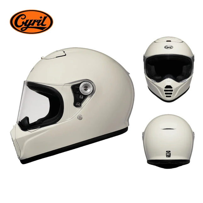 Lightweight Full Face White Beige Retro Motorcycle Helmet