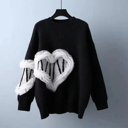 Women Autumn Heart Sweater Knitted 2pc Set