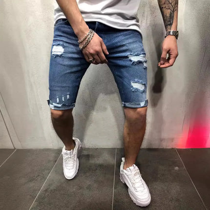 Men Summer Ripped Denim Cargo Shorts