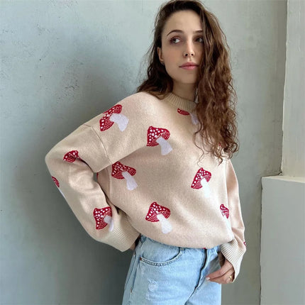 Women Trendy Mushroom Graphic Long Casual Sweater