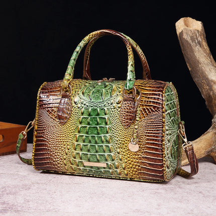 Women Crocodile Embossed Boston Satchel Handbag