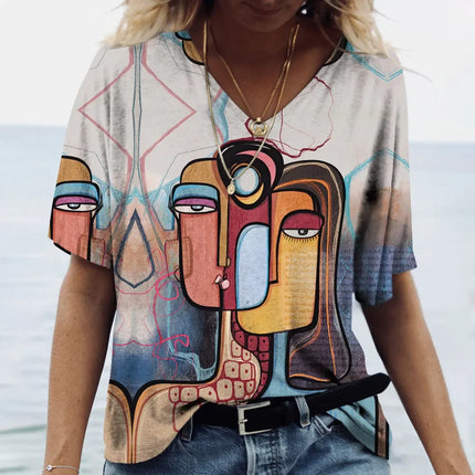 Women Picasso Facial Art Iridescent 3D Shirt