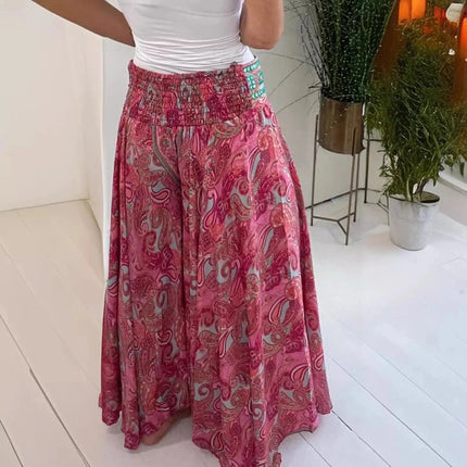 Women Floral Casual Elastic Wide Leg Pants