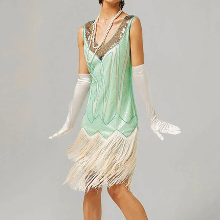 Women V Sequin Retro Fringed Costume Dress