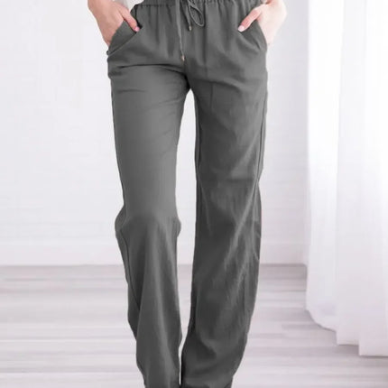 Women Drawstring Casual Wide Leg Pants