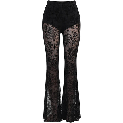 Women Black Gothic y2k Lace Flare Pants