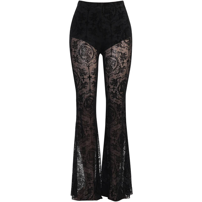 Women Black Gothic y2k Lace Flare Pants.