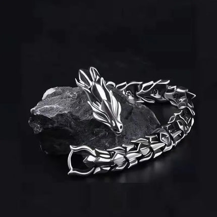 Men Dragon Head Silver Medieval Bracelet