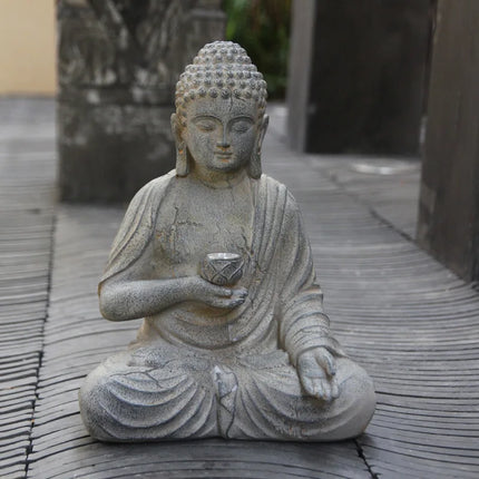 Solar Resin Buddha Statue Sculpture Garden Decor