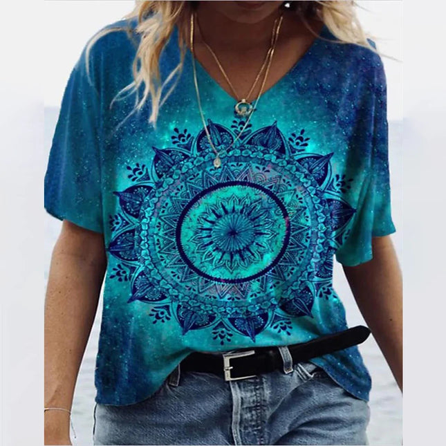 Women Vintage Sun-Moon Plus Short Shirts