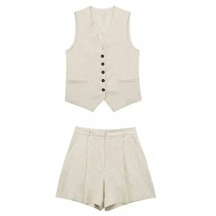 Women Vintage Solid Vest Shorts Set