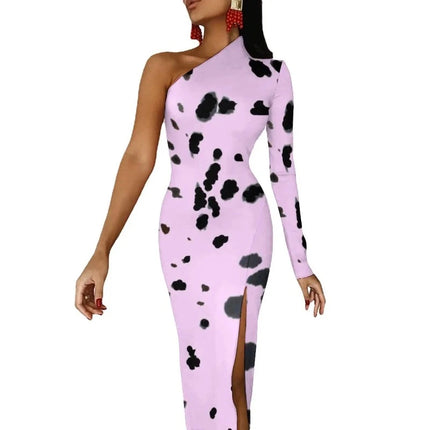 Women Dalmatian Animal Spotted Black Maxi Dress