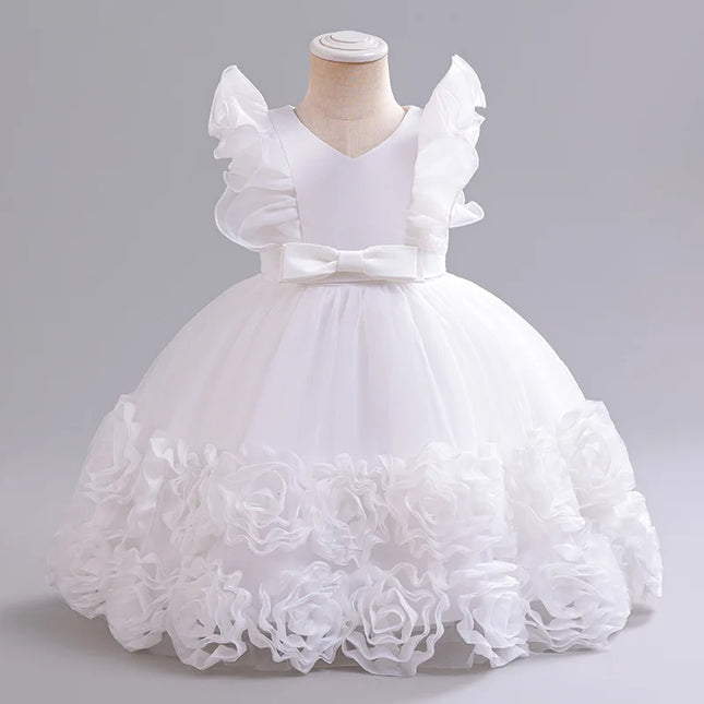 Baby Girl Flower Baptism Tutu Birthday Dress.