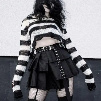 Women Striped Punk Gothic Sweater Tops