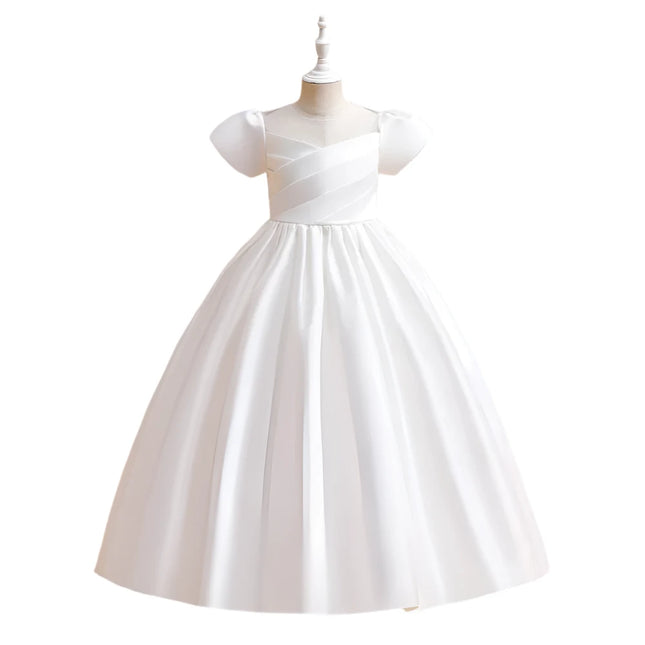 Girl Teens Satin Short White Bridesmaid Birthday Party Dress