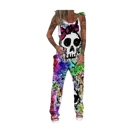 Women Cartoon Skull Casual Overall Romper