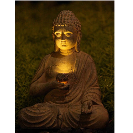 Solar Resin Buddha Statue Sculpture Garden Decor