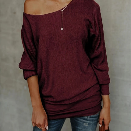 Women Solid Off Shoulder Long Sweaters