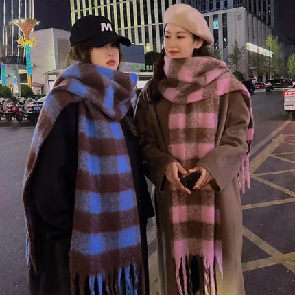 Women Plaid Scarves Winter Warm Tassel Shawl Wraps